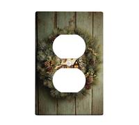 Wreath Duplex Outlet Covers Wall Plate, Christmas Rustic Pine Cottage Xmas Green Plastic Standard Size Wall Plates for Electrical Outlets for Bedroom Bathroom Kitchen Bathroom Decor