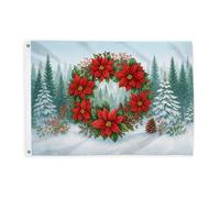 Wreath Flags for Outside, Winter Festive Poinsettia Pine Cone Christmas Red Outdoor Decorative Flags Signs with Grommet Decor for Balcony Deck Garden Entrance House 2x3 Ft
