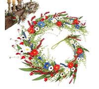 Wreath For July 4 - Red and white and blue patriotic decoration with daisies - American Independence Day wreath | for porch patio garden country house indoor