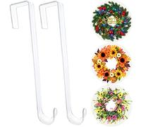 Wreath Hanger,12” Clear Wreath Hooks for Front Door,2 Pack Over the Door Easter Christmas Decoration Hangers Fall Halloween Wreaths holder,Non Scratch Wreath Hangers for Front Door Décor Welcome Sign