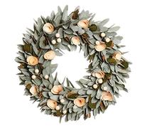 Wreath Large Front Door Wreath Wall Hanging Sage Green Wooden Garland | Christmas Wreath, Wall Wreath, Door Wreath, Wooden Flowers, Faux Berries, Outdoor Wreath