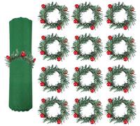 Wreath Napkin Rings,12PCS Red Berry Pine Needles Christmas Napkin Ring Holders,Napkin Buckles for Xmas Anniversary Dinners Wedding Party Table Decoration