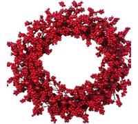 Wreath Pre-Lit Artificial Christmas Wreath Green Decorated with Pine Cones, Berry Clusters, Christmas Decoration for Doors Walls Garland(40cm red fruit style)