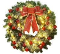 Wreath Pre-Lit Artificial Christmas Wreath Green Decorated with Pine Cones, Berry Clusters, Christmas Decoration for Doors Walls Garland(40cm Christmas ball without lights)