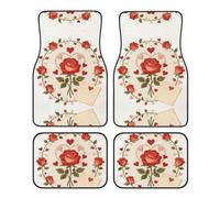 Wreath Rose Print Car Mats Full Set, All-Weather Automotive Floor Mats Easy Snap-In Installation