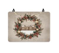 Wreath Stove Top Cover for Electric Stove, Christmas Rustic Houses Lanterns Christmas Green Washable Kitchen Cover for Counter Space Extension Cabin Kitchen Decor 28x20 Inch