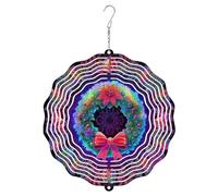 Wreath Wind Spinner, Christmas Festive Poinsettia Bow Christmas Red Metal Outdoor Color Changing Wind Sculptures Gifts for Garden Porch Lawn Patio Party Decor 12 Inch