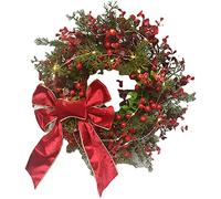Wreath Window Suction Cups Artificial Garland Wreath Front Xmas Pendant Rattan Outdoor Garland Solar Christmas Wreath (Red, One Size)