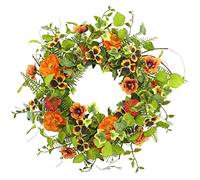 WreathDream 20 inches Spring Summer Wreath for Front Door Summer Wreath with Orange Poppy,Pansy Flower,Wild Rose,Ivy Leaves,Rose Leaf for Front Door Indoor Outdoor Farmhouse Wall Holiday Decor