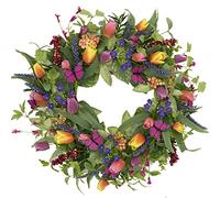 WreathDream 22 inch Spring Summer Wreath Tulip Wreath for Front Door with Purple Tassels, Eucalyptus Leaves, Ferns, Butterflies for Indoor Outdoor Wall Festival Home Farmhouse Wedding Decor