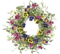 WreathDream Artificial Spring Wreaths for Front Door Summer Door Wreath with Colorful Pansy for Front Door Indoor Outdoor Farmhouse Home Wall Window Festival Wedding Decor