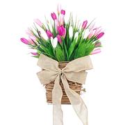 Wreaths For Front Door - Versatile Artificial Flowers With Basket Bow | Full Bodied Seasonal Lifelike Spring Front Door Wreath For Garden Yard Patio Porch Home Farmhouse Wall Entrance Holiday Party