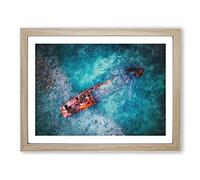 Wreck Of A Boat Painting Modern Art Framed Wall Art Print, Ready to Hang Picture for Living Room Bedroom Home Office Décor, Oak A2 (64 x 46 cm)