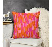Wreioau Abstract, Pink and Orange, Paint Brush Retro 70s Throw Pillow Case Square Cozy Pillow Cover Home Decor for Living Room Sofa Car Cushion Cover 18"X 18"
