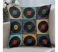 Wreioau Classic Colorful Rock Vinyl Records Throw Pillow Case Square Cozy Pillow Cover Home Decor for Living Room Sofa Car Cushion Cover 18"X 18"
