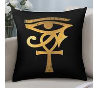 Wreioau Egyptian Eye of Horus Ankh Egypt Archaeologist Gold Throw Pillow Case Square Cozy Pillow Cover Home Decor for Living Room Sofa Car Cushion Cover 18"X 18"