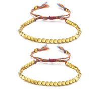 Wremily 2 Pcs Tibetan Copper & Multi-colored Bead & Braided Bracelet Set - Adjustable Lucky Rope Bracelet - Gift for Women & Men