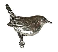 Wren Bird polished pewter metal lapel pin