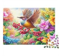 Wren Flying Over Red Berries 1000 Piece Jigsaw Puzzle Colorful Birds Perfect Birthday Present for Kids & Adults 52x38cm/1000pcs
