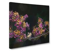 Wren Upon a Blossom Tree Branch Canvas Print | Gallery Wrapped 30mm Frame Wall Art | 14x14 inches | Ready to Hang | Abstract Floral Picture | Living Room Bedroom Lounge Office