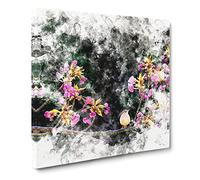 Wren Upon a Blossom Tree Branch Watercolour Canvas Print | Gallery Wrapped 30mm Frame Wall Art | 20x20 inches | Ready to Hang | Modern Floral Picture | Living Room Bedroom Lounge Office