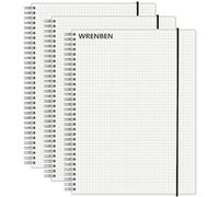 WRENBEN Graph Paper Spiral Notebook 8.5 x 11 Inches 240 Pages, A4 Grid Journal with 120gsm Thick Graphing Paper, Large Math Notebook 1/5 Inch Squares with Water-proof PVC Cover (3 Pack, A4)