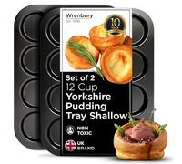 Wrenbury 12 Cup Yorkshire Pudding Tray Set of 2 - Non Stick Heavy Gauge Carbon Steel Baking Tin - Ideal for Smaller Yorkshire Puddings and Toad in The Hole