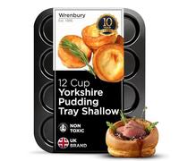 Wrenbury 12 Cup Yorkshire Pudding Tray Shallow - Non Stick Heavy Gauge Carbon Steel Baking Tin - Ideal for Smaller Yorkshire Puddings and Toad in The Hole