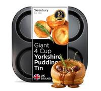 Wrenbury 4-Cup Yorkshire Pudding Pan - Non Stick, 10cm Giant Size, Heavy Carbon Steel, Oven Safe with 10 Year Guarantee