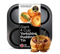 Wrenbury 4 Hole Yorkshire Pudding Tin - Giant 10cm Non Stick Carbon Steel Tray, Heavy Gauge Bakeware Pan for Extra Large Yorkshires & Roast Dinners