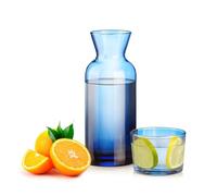 Wrenbury Blue Bedside Water Carafe and Glass Set 700ml - Nightstand and Mouthwash Decanter - Ideal for Hydration in Bedroom and Bathroom - Blue Mist