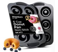 Wrenbury Donut Pan 6 Cup Set of 2 - Non Stick Jumbo Doughnut Mould Baking Tray - Carbon Steel - 9cm Cup - Easy Clean