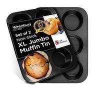 Wrenbury Jumbo Muffin Tin Set of 2 - Non Stick Large Deep Muffin Baking Tray 6 Cup - Yorkshire Pudding Mould - Giant Cupcake Pan - PTFE Free - 230°C Oven Safe