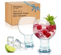 Wrenbury Large Gin Goblets Set of 2 - Gin and Tonic Glasses with Thick Coloured Stems 540ml - Cocktail Glass Gifts for Women - Balloon Shape - Sapphire Blue