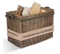 Wrenbury Large Wicker Log Basket with Rope Handles - Rectangle Wood Basket for Fireplace or Wood Burner - Firewood Storage - 38cm x 50cm