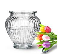 Wrenbury Laurel Ribbed Glass Vase for Flowers 15cm Daffodil Container for Bouquets - Clear Glass Vase for Tulips - Makes a Classic Table Centrepiece