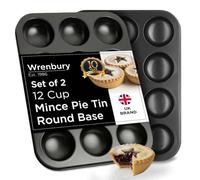 Wrenbury Mince Pie Baking Tray Set of 2 - Shallow Jam Tart Baking Tins 12 Cup - Commercial Grade Non Stick - Food Safe Easy Clean - Patty Tart Bun Tin