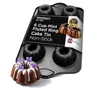 Wrenbury Mini Fluted Cake Tin 6 Cup Deep Non-Stick - Ring Cake Mould 9.5cm