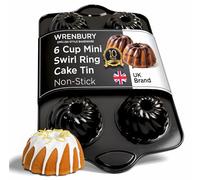 Wrenbury Mini Fluted Cake Tin - 6 Cup Non-Stick Carbon Steel Ring Cake Mould for Individual Desserts - Deep Baking Tray, PFOA Free, Dishwasher Safe
