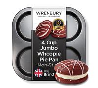 Wrenbury Nonstick Whoopie Pie Pan 4 Cup - Jumbo Carbon Steel Shallow Baking Tray for Muffin Top Macarons Cookies Yorkshire Puddings Cornbread & Burger Buns