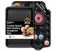 Wrenbury Party Baking Bundle - 24 Cup Mini Muffin Tray, Cookie Sheet Pan and 6 Cup Jumbo Donut Pan - Non-Stick Carbon Steel Bakeware Set