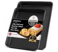 Wrenbury Swiss Roll Tin and Cookie Sheet Set of 2 - Carbon Steel DuraQuartz Non-Stick Flat Chip Trays for Oven - Large Baking Roulade Baking Tray - 39 x 27cm