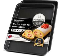 Wrenbury Swiss Roll Tin Set of 2 - Carbon Steel DuraQuartz Non-Stick Flat Chip Trays for Oven - Large Baking Roulade Baking Tray - 39 x 27cm