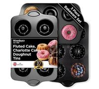 Wrenbury Xtravaganza Baking Bundle - Mini Fluted Cake Tin, Mini Charlotte Tin & 6 Cup Jumbo Donut Pan - Non-Stick Carbon Steel Bakeware Set
