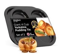 Wrenbury Yorkshire Pudding Tray 4 Cup Twin Pack - Robust Non Stick Yorkshire Pudding Tin - 10 Year Quality Guarantee Baking Tray - Set of 2