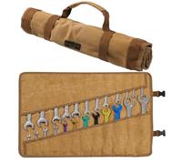 Wrench Roll Up Organizer Pouch,Heavy Duty 16oz Waxed Canvas Tool Bag, 24 Pockets Tool Roll Bag with Buckle Khaki | (L) 21.5" X (W) 16.5"