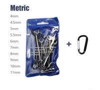 Wrench Set 10PCS High-Carbon Steel Metric and Inch Sizes, Compact Storage Pouch with D-Ring Clip for Automotive Repairs Home Maintenance and Precision Work in Tight Spaces(Metric)