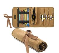 Wrench/Tool Roll (7 Slots), Waxed Canvas Roll Up Bag with 1 Small Detachable Tool pouch and 1 Zipper Pockets, Multi-Purpose Wrench Roll Organizer with 2 Wrap Straps