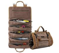 Wrench Tool Roll Bag, Heavy Duty Waxed Canvas Multi-Purpose Tool Organize Bag With 6 Zipper Pockets (Grey)