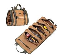 Wrench Tool Roll Bag, Heavy Duty Waxed Canvas Multi-Purpose Tool Organize Bag with 6 Zipper Pockets (Khaki)